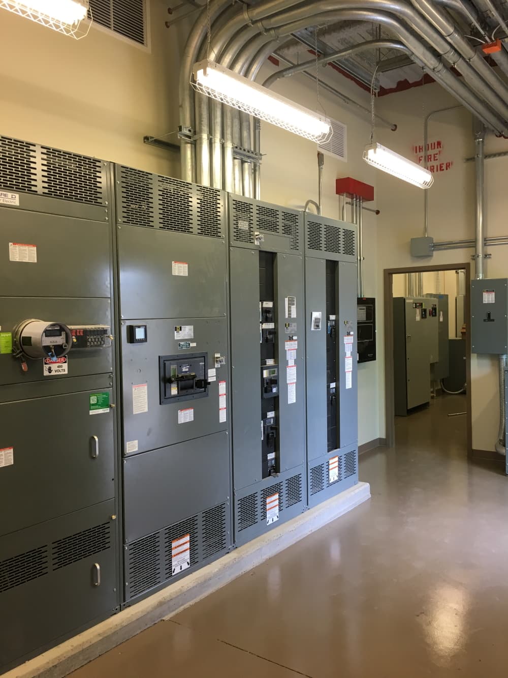 Electrical switchgear and distribution room powering the landmark gallery